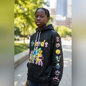Rainbow Friends Boys Pullover Black Hoodie Size 9-10Y